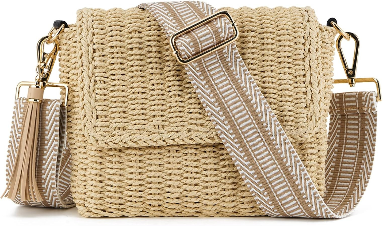 Women's Summer Straw Braided Crossbody Bag with Tassel Chain,Shoulder Straps Woven Beach Handbag ... | Amazon (US)