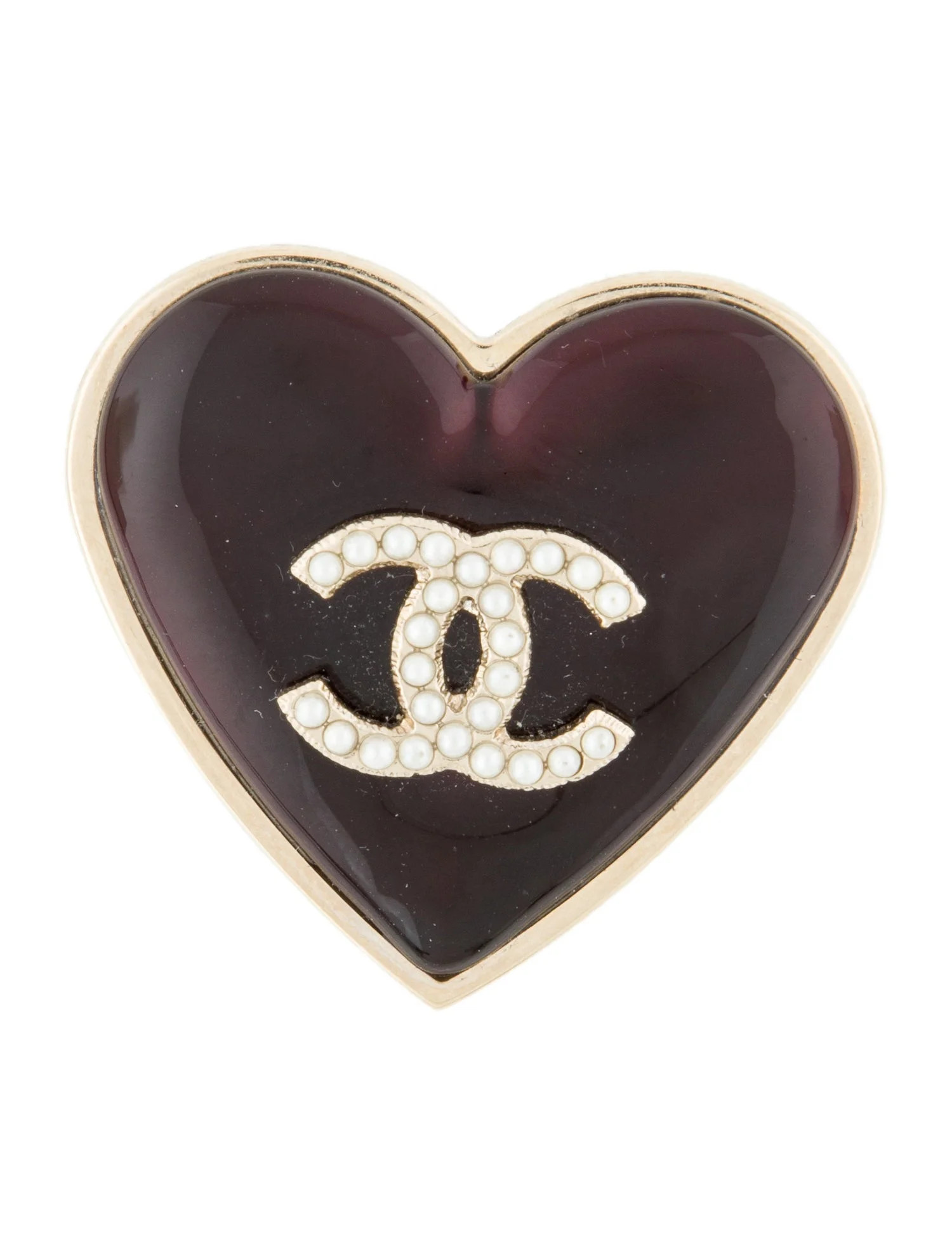 Faux Pearl, Resin, & Acrylic Heart CC Pin Brooch | The RealReal