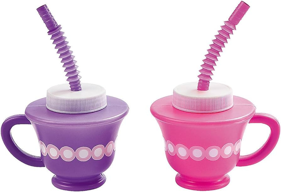 Fun Express Set of 12 Pieces Tea Party Cups with Straws, Each Holds 8 oz, BPA Free Plastic, Birth... | Amazon (US)