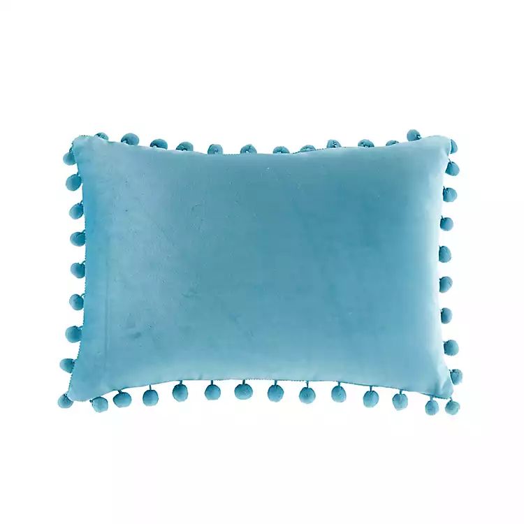 Aqua Velvet Pom Pom Accent Pillow | Kirkland's Home