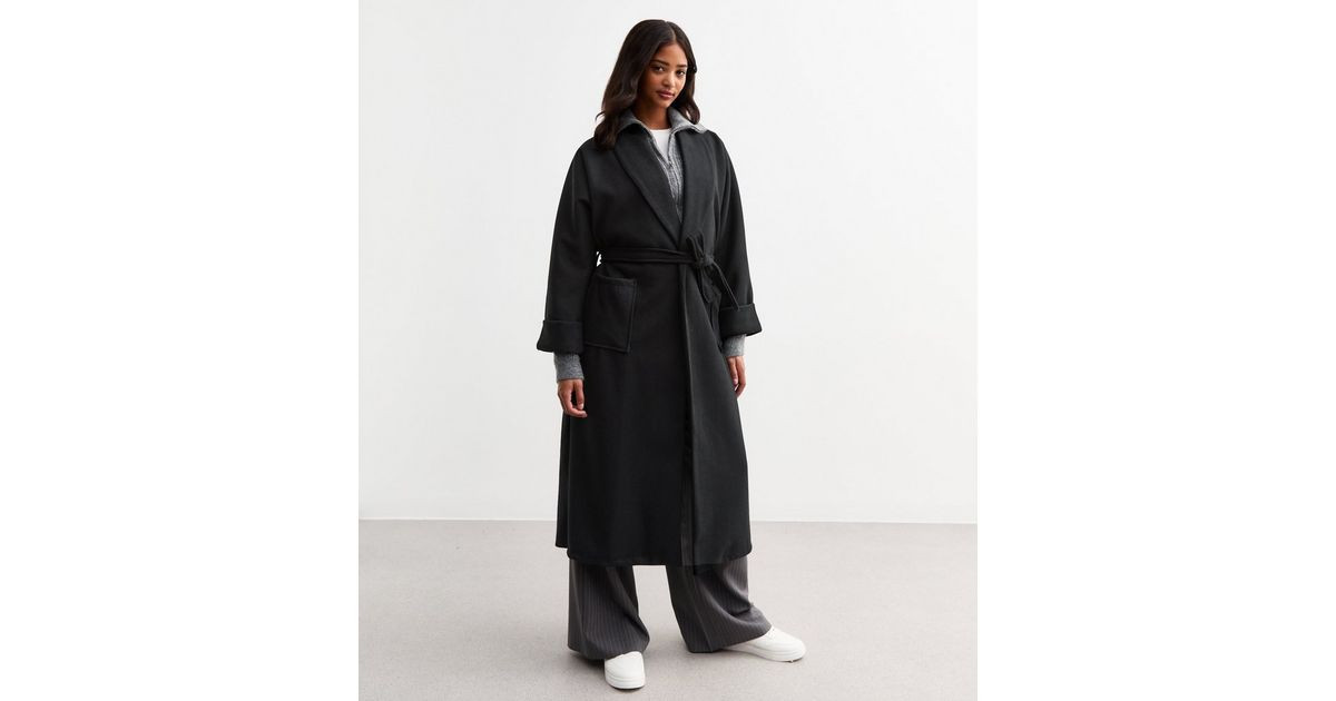 Gini London Black Oversized Belted Longline Coat  | New Look | New Look (UK)