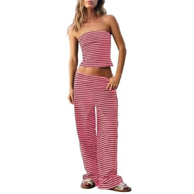 Dokuritu Two Piece Sets for Women Summer Sleeveless Outfits Lounge Sets Stripe… | Amazon (US)