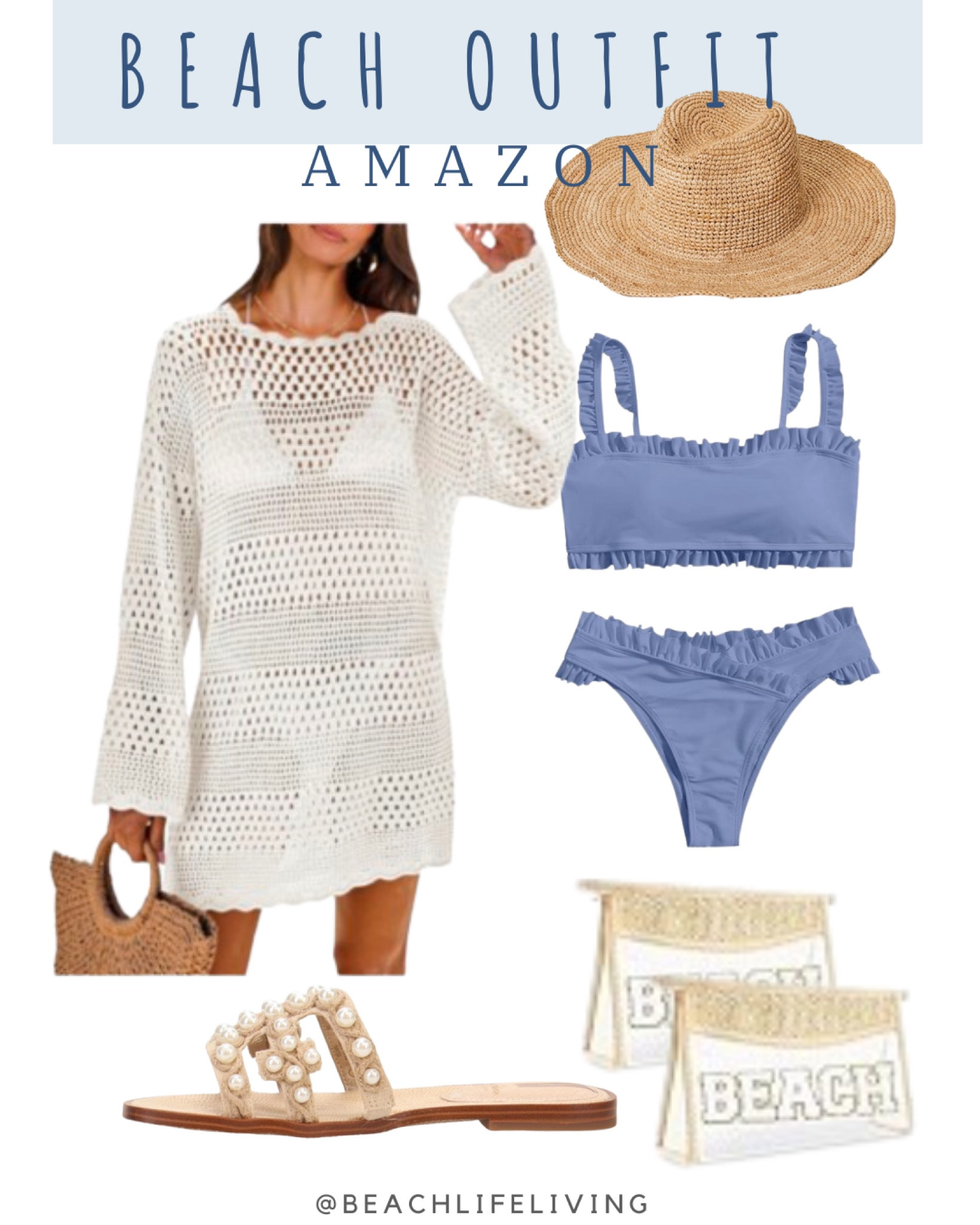 Beach Outfit Cover Up and Bathing Suit, Beach Sun Straw Hat , clear Makeup Letter Makeup Bag 

#LTKswim #LTKSeasonal #LTKActive