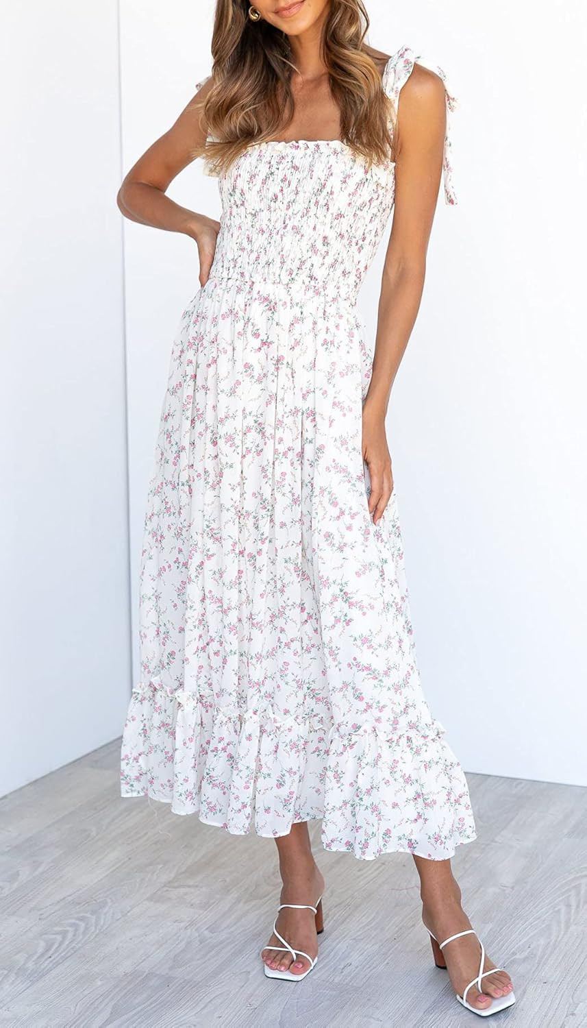 Imily Bela Womens Summer Dress Tie Strap Boho Floral Beach Dress Square Neck Ruffle Sun Dresses A... | Amazon (US)