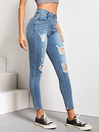 High Waist High Stretch Slant Pocket Skinny Jeans | SHEIN