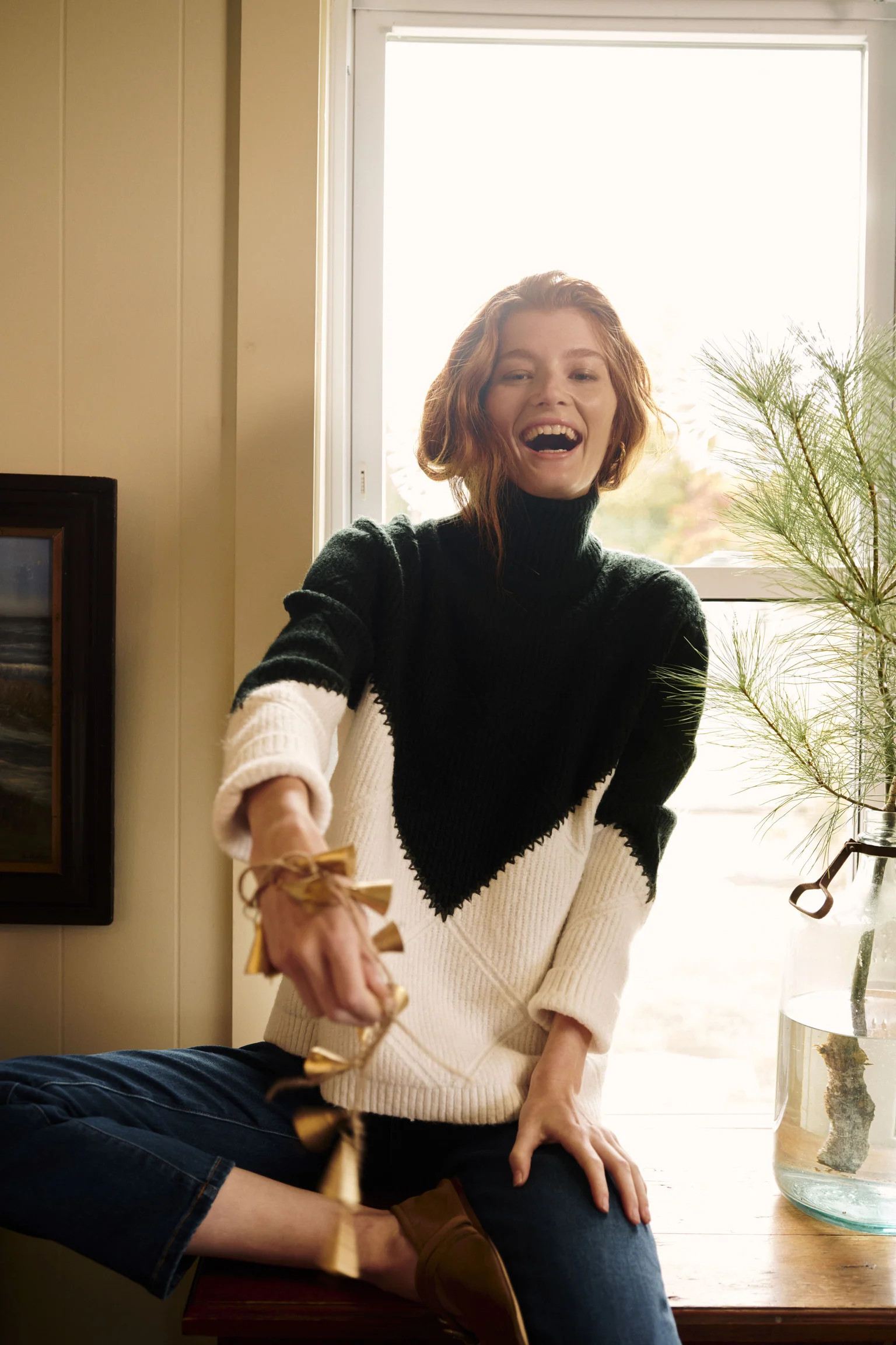 Green & Cream Diamond Demi Turtleneck | Tuckernuck (US)