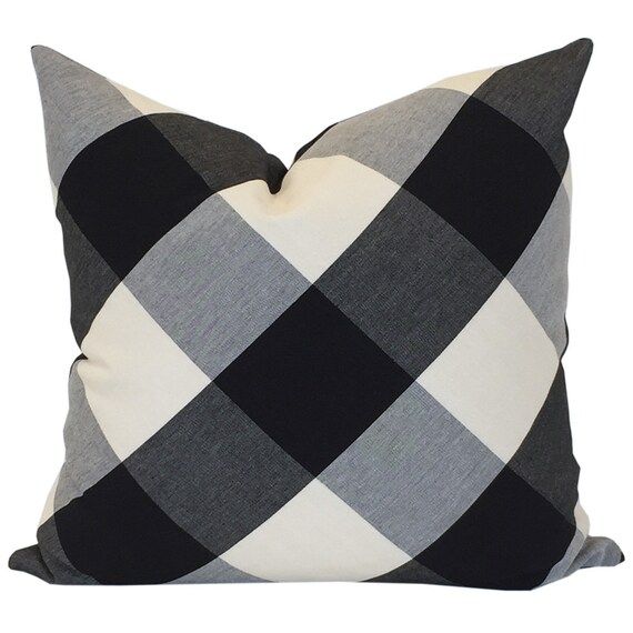 Diagonal Buffalo Check Pillow in Black & Cream | Etsy (US)