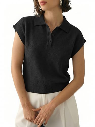 Saodimallsu Womens Cap Short Sleeve Sweater Top Summer Polo Shirts Button Collared Knit Business ... | Amazon (US)