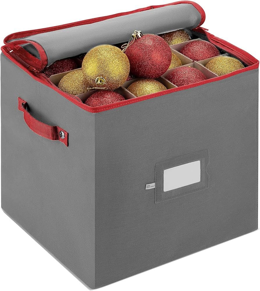 ZOBER Christmas Ornament Storage Box with Dual Zipper Closure - Box Contributes Slots for 64 Holi... | Amazon (US)