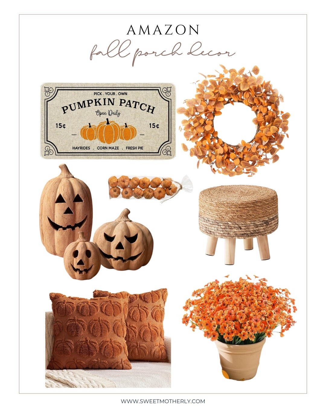 Bring cozy autumn charm to your doorstep with these Amazon fall porch decor finds. From pumpkin patch doormats and jack-o-lanterns to textured pillows, wreaths, and mums, these affordable Amazon picks make it easy to style your porch for fall. Perfect for creating a warm and welcoming entryway for Halloween, Thanksgiving, and beyond.

#LTKHome #LTKStyleTip #LTKSeasonal