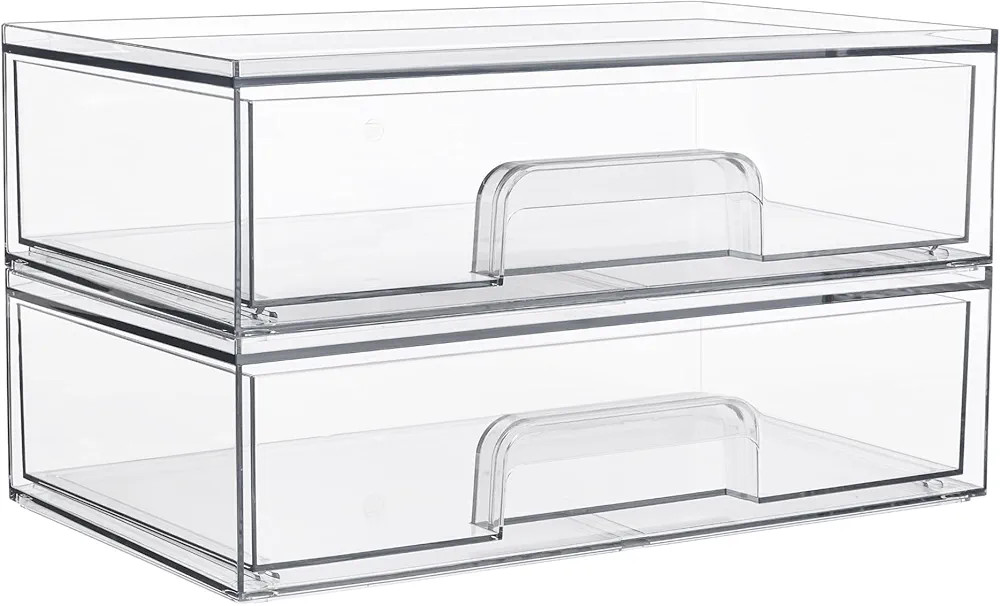 Vtopmart 12.1''W Clear Stackable Storage Drawers,2 Pack Acrylic Plastic Organizers Bins for Makeu... | Amazon (US)