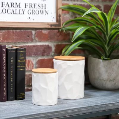 Ceramic Round 2 Piece Kitchen Canister Set Wrought Studio Color: White | Wayfair North America