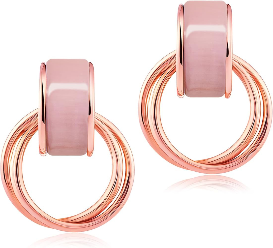 Pink Earrings for Women, Cute Rose Gold Earrings, Chunky Statement Pink Earrings for Women, Daint... | Amazon (US)