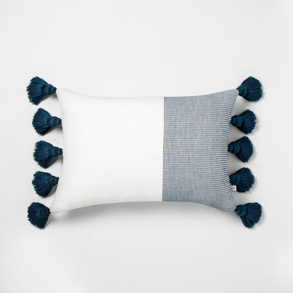 14x20 Textured Colorblock Lumbar Pillow Navy / Sour Cream - Hearth & Hand with Magnolia | Target