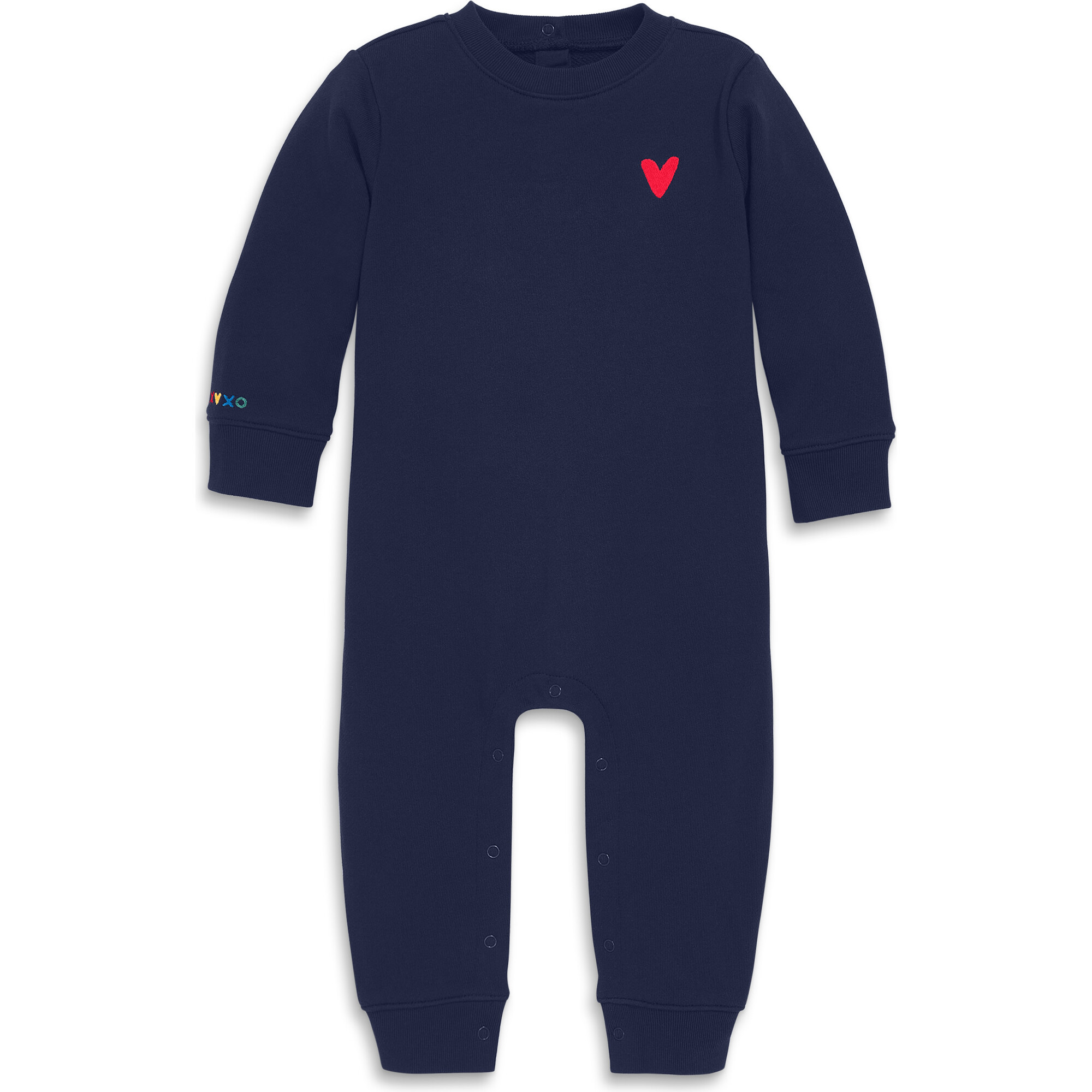 Baby Embroidered Heart Sweatshirt Romper, Navy | Maisonette