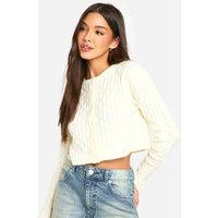 boohoo Women's Soft Cable Knit Crop Cardigan in Cream | Size: Large | Knitted | boohoo (US & Canada)