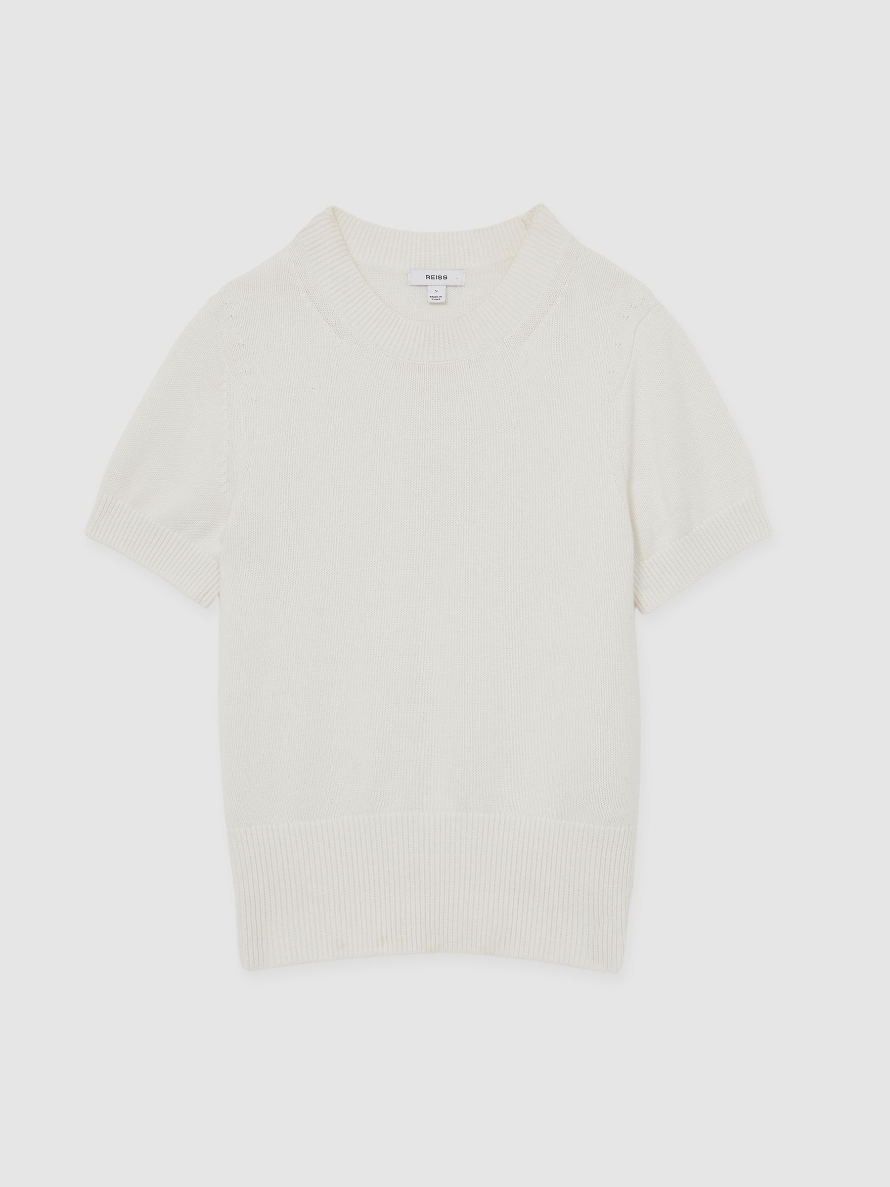 Reiss Cotton And Wool Crew-Neck Top in Ivory - REISS | Reiss UK