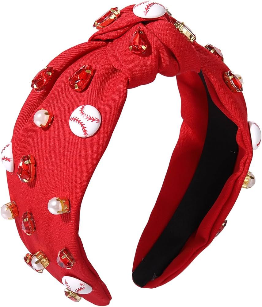 Baseball Knotted Headband for Women Sparkle Crystal Baseball Charm Headband Game Day Top Knot Hai... | Amazon (US)