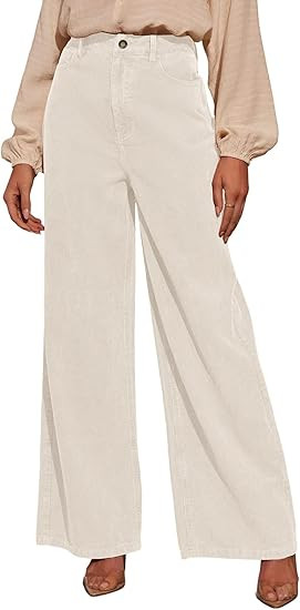 Sidefeel Women's Corduroy Pants Casual High Waisted Baggy Wide Leg Elastic Waist Loose Trousers w... | Amazon (US)