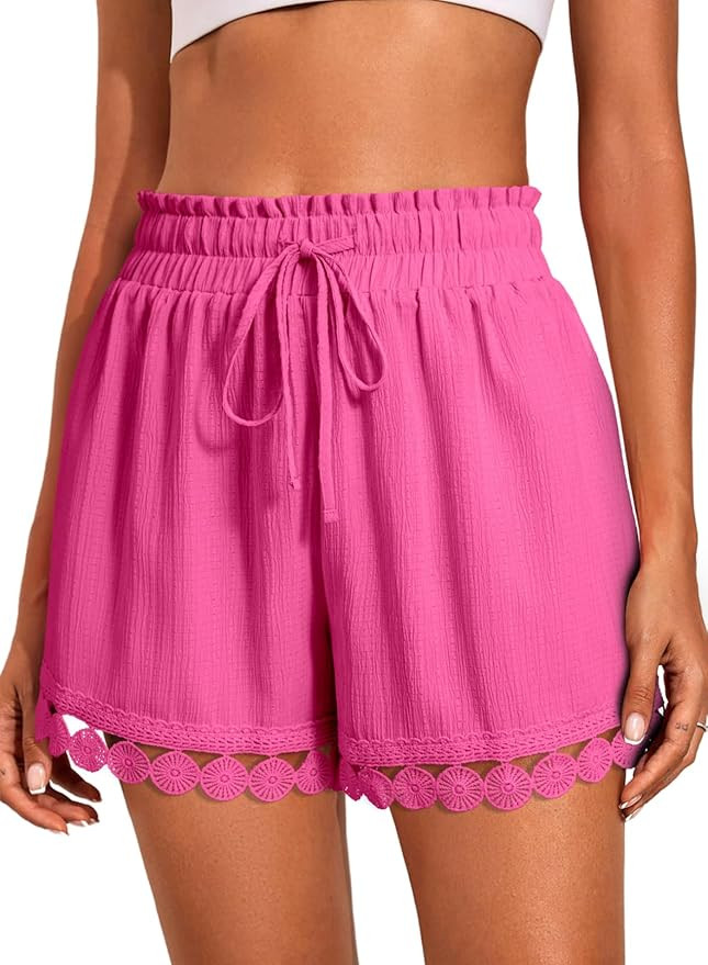 Dokotoo Womens Shorts Summer Casual Loose Elastic Waist Drawstring Lace Boho Beach Cover Up Short... | Amazon (US)