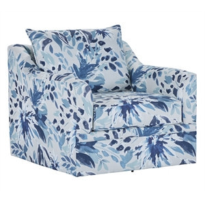 New Classic Furniture Sylvie Polyester Fabric Swivel Chair in Blue and White | Homesquare