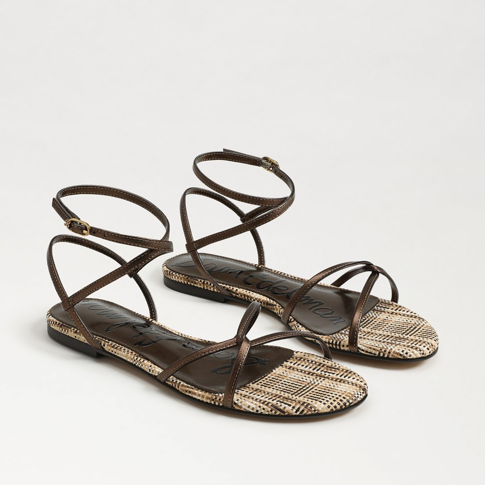 Ellina Strappy Flat Sandal Bronze Metallic Leather | Sam Edelman