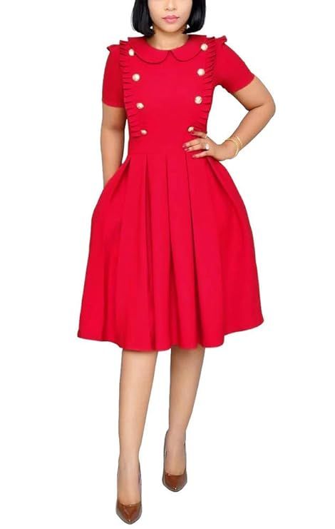 OLUOLIN Women's Elegant Flounce Ruffled Wear to Work Business Short Sleeve Button Decoration Ruff... | Amazon (US)