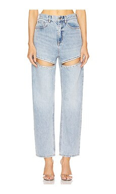 AREA Crystal Slit Jeans in Light Blue from Revolve.com | Revolve Clothing (Global)