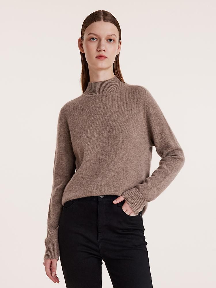 Pure Cashmere Seamless Mock Neck Slim Sweater | GoeliaGlobal