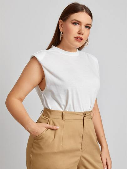 Plus Solid Tank Top With Shoulder Pad | SHEIN
