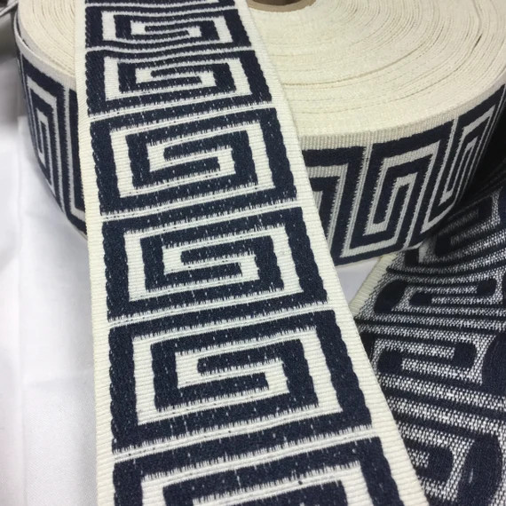 Galon - Greek Key - Navy and White - Tape Trim - Flat Braid - Pillow edging - Drapery Banding -  ... | Etsy (US)