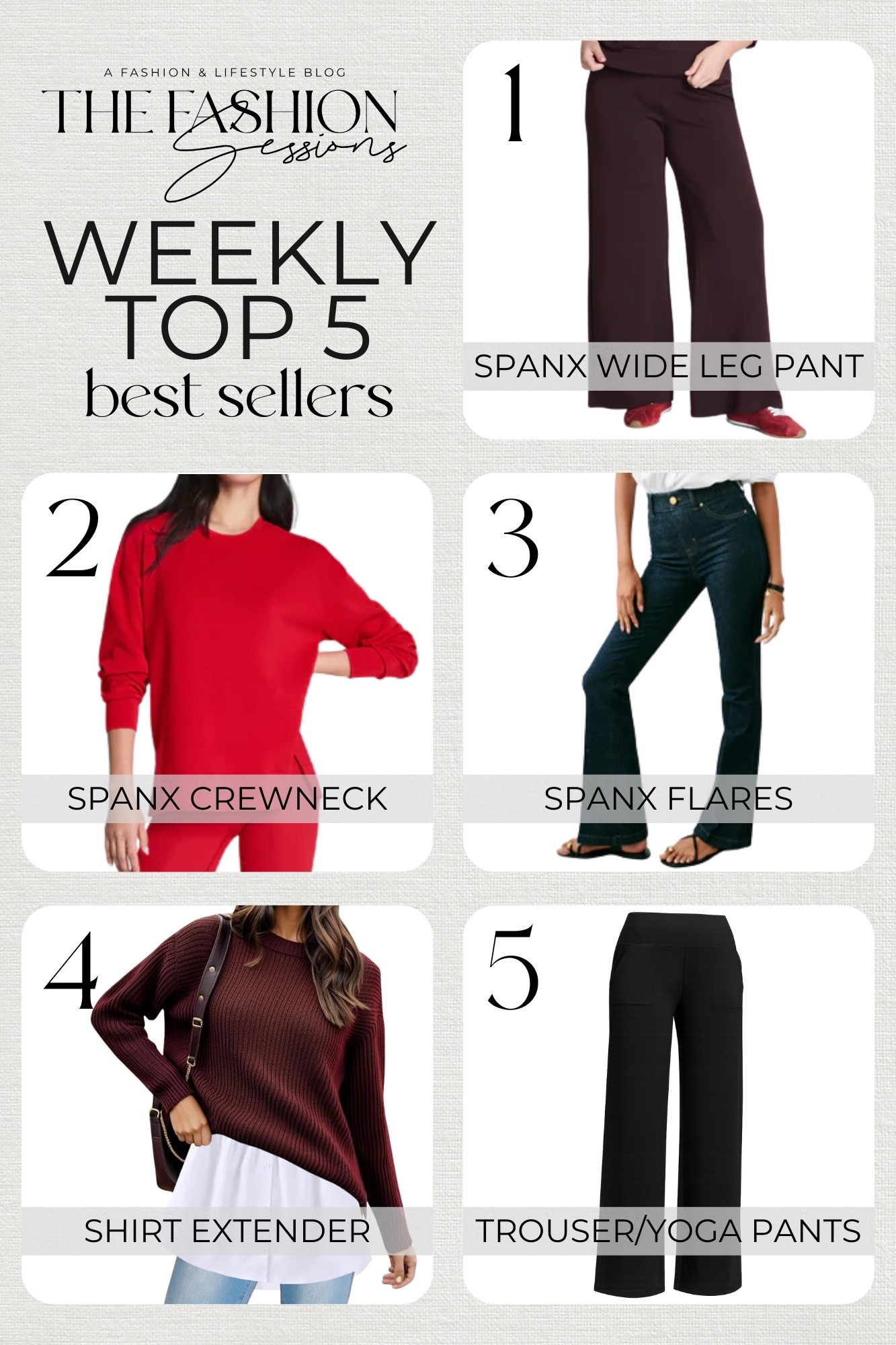 Top 5 most-loved from the first week of November!

1. SPANX AirEssentials® Wide Leg Pant
2. SPANX AirEssentials® Crewneck Tunic
3. SPANXshape™ Original EveryWear Flare Jeans
4. G4Free Yoga Pants/Trousers
5. OBBUE Women's Mini Adjustable Shirt Extender Removable Layering Half Length Underskirt with Buttons 

#LTKSeasonal #LTKOver40 #LTKStyleTip