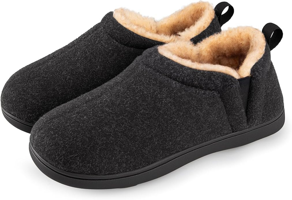 Snug Leaves Men's Faux Wool Slippers Comfy Warm Winter House Shoes with Elastic Gores | Amazon (US)