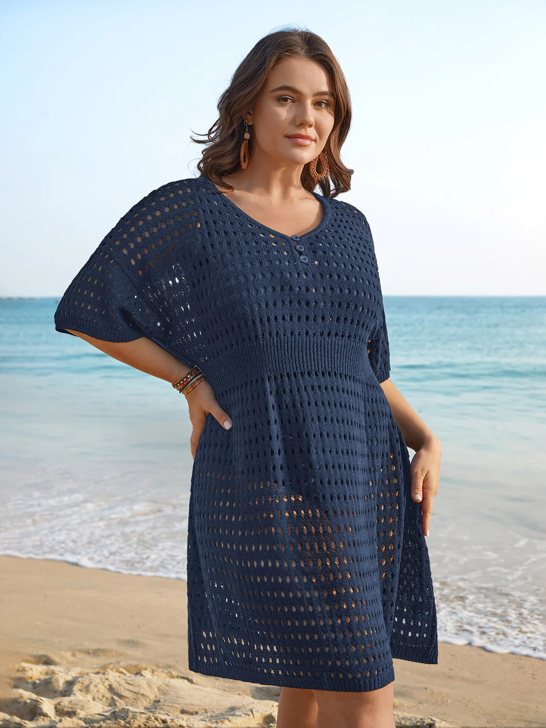 Cut-Out Waist-Cinched Button Swim Cover-Up | Bloomchic