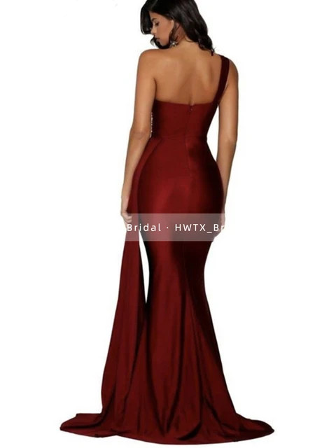 Yellow One Shoulder Bridesmaid Dresses Mermaid Side Train Satin Floor Length Wedding Party Dress ... | AliExpress (US)