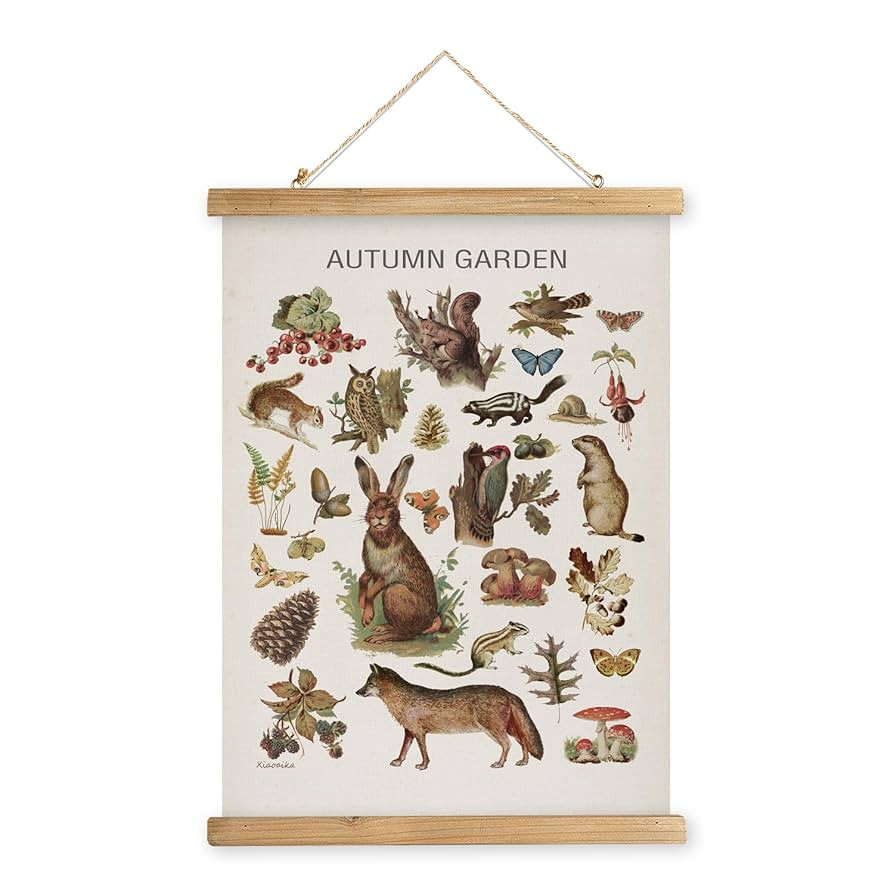 XIAOAIKA Autumn Garden Wildlife Poster - Vintage Illustrated Seasonal Fauna and Flora Chart with ... | Amazon (US)