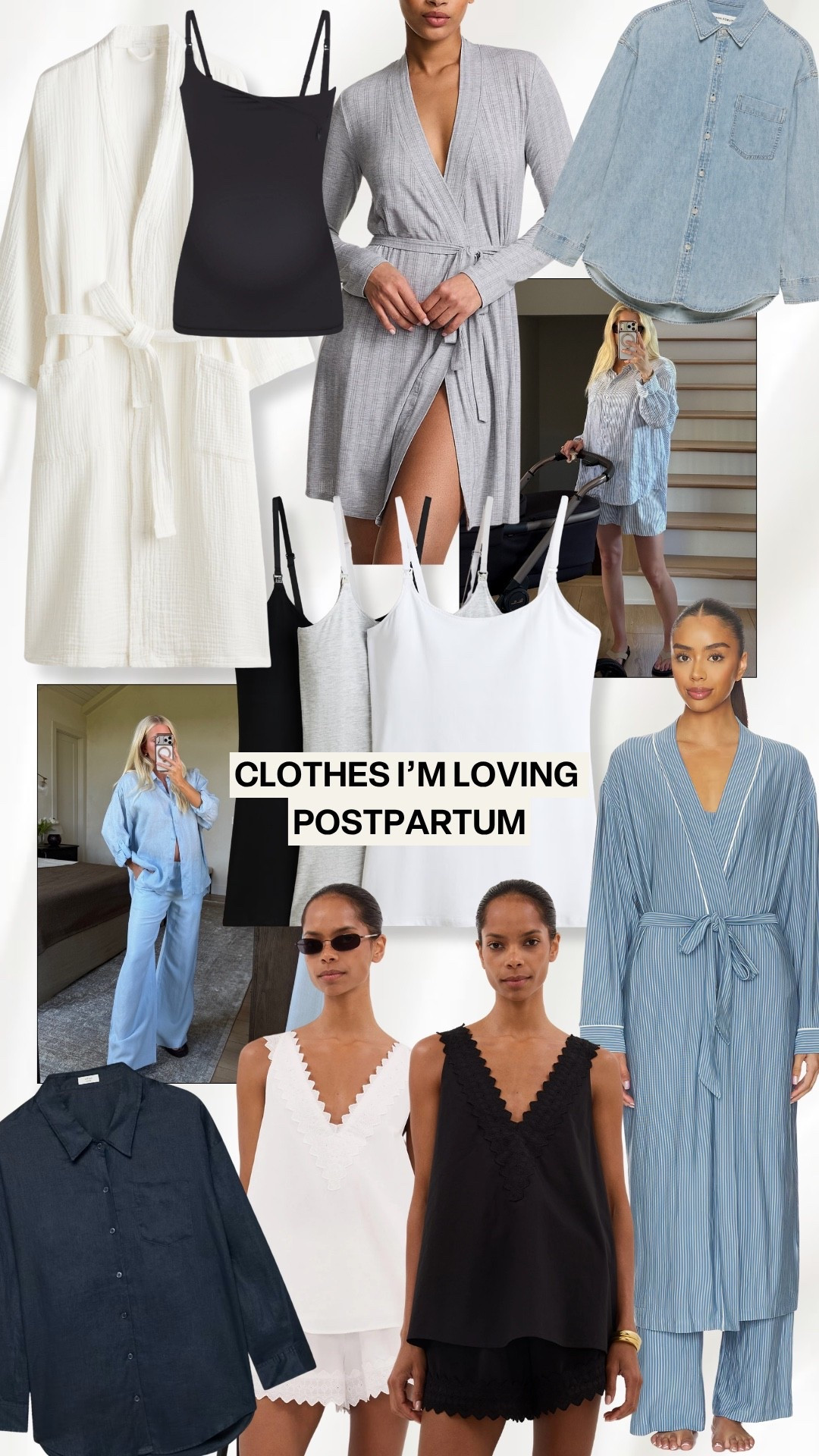 Clothes I’m loving postpartum! SIZE: 
S/M in robe, L in nursing tank, M/L in robe, med in denim shirt (for an oversized fit), med in matching linen set tops & bottoms, L in nursing cami set, Med in blue robe & set, 4 in black & white tanks, 6 in black & white matching shorts #kathleenpost

Postpartum outfits, newborn phase

#LTKmomlife #LTKBaby