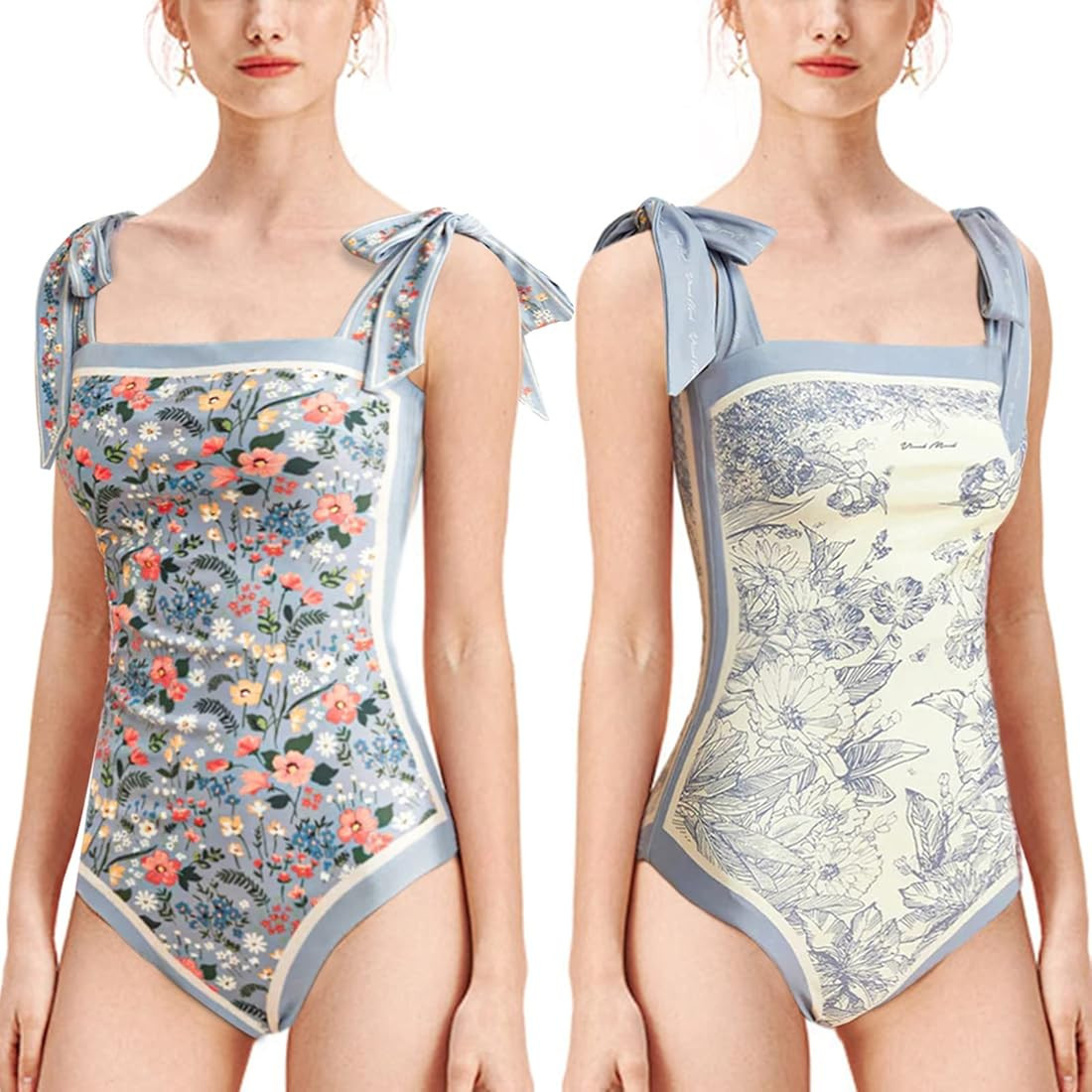 Women Floral One Piece Swimsuits, Reversible Tie Shoulder Monokini, Tummy Control Bathing Suits, ... | Amazon (US)