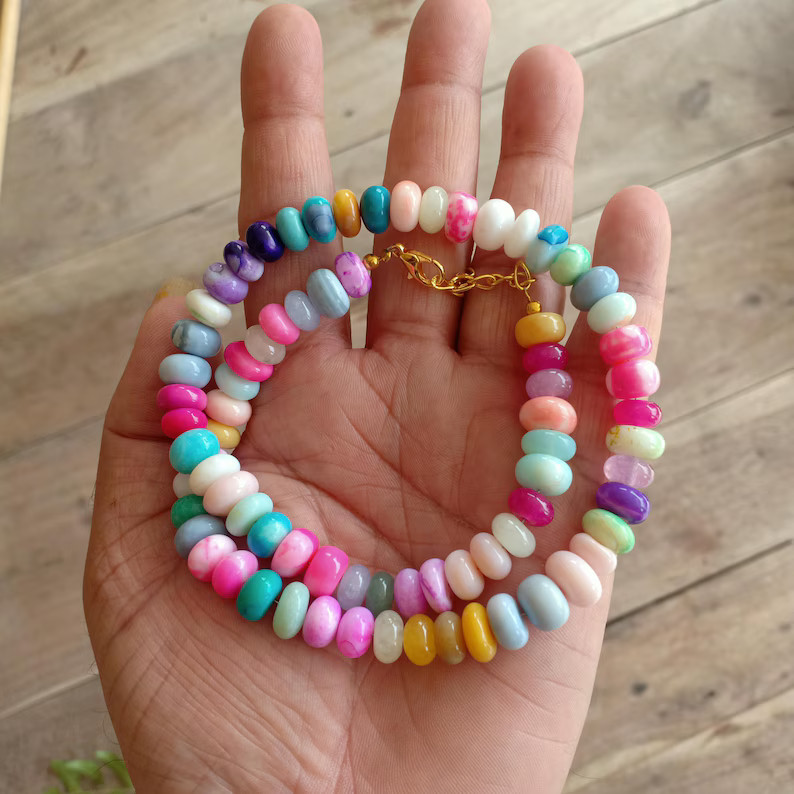 AAA Quality Rainbow color Necklace opal smooth rondelle shape beads, 7-8 Multi color shaded smoot... | Etsy (US)