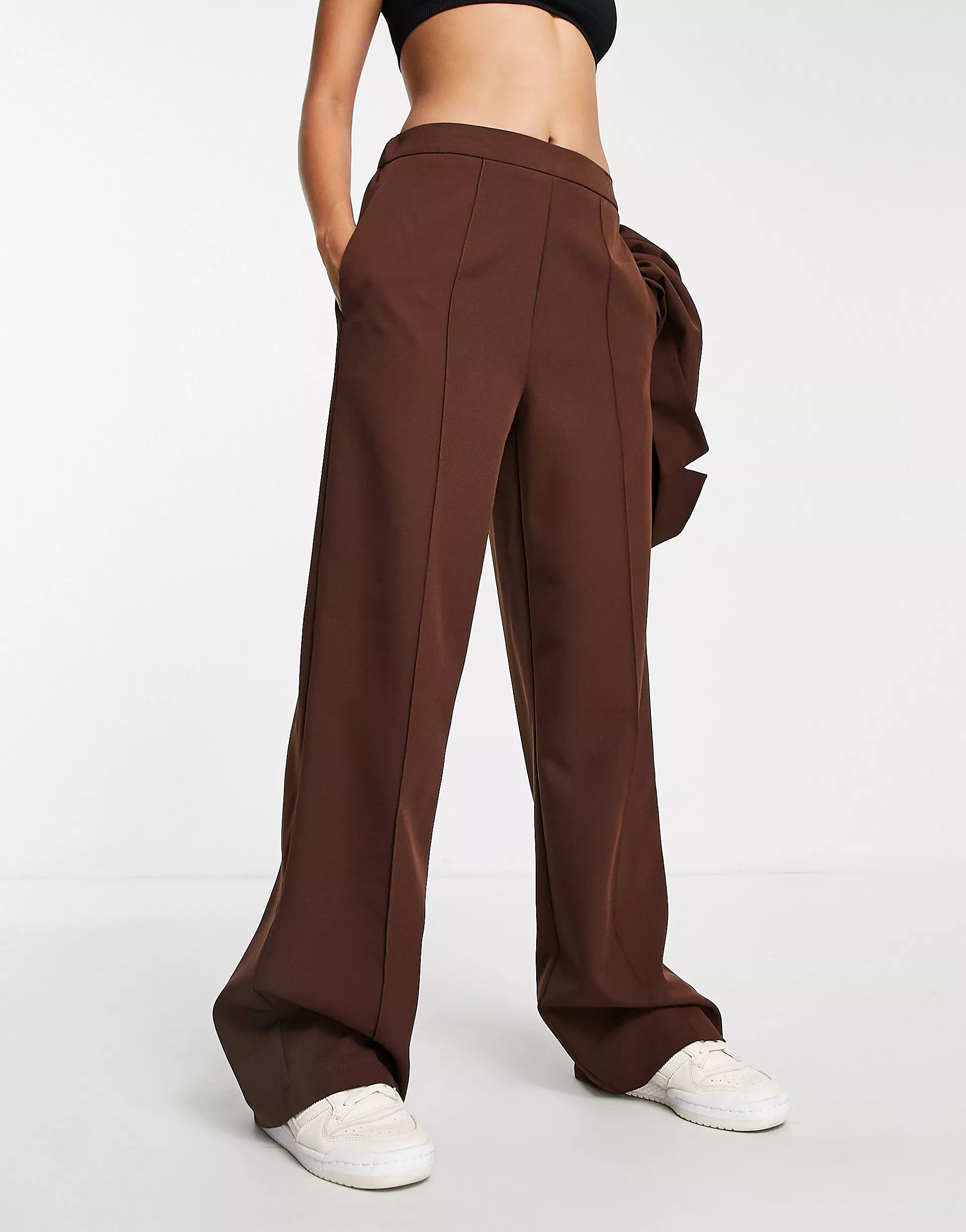 Pieces high waisted wide leg tailored trousers co-ord in chocolate | ASOS (Global)