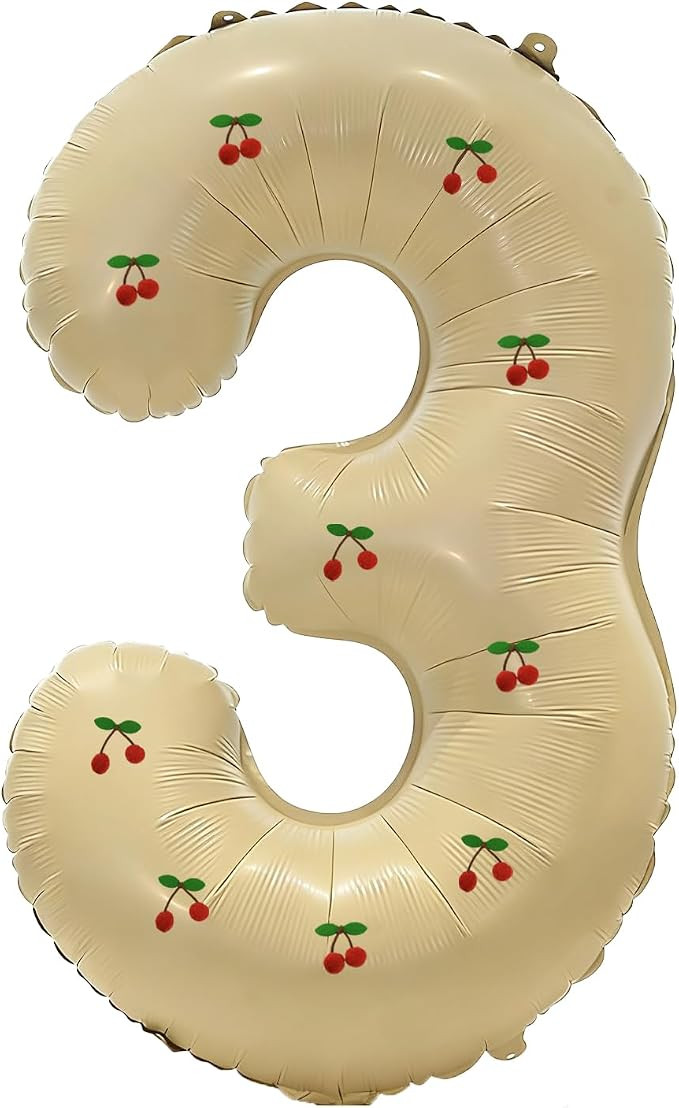 32 Inch Cherry Number 3 Foil Balloon, Beige | 10 Red Cherry, Birthdays Baby Showers Party Decorat... | Amazon (US)
