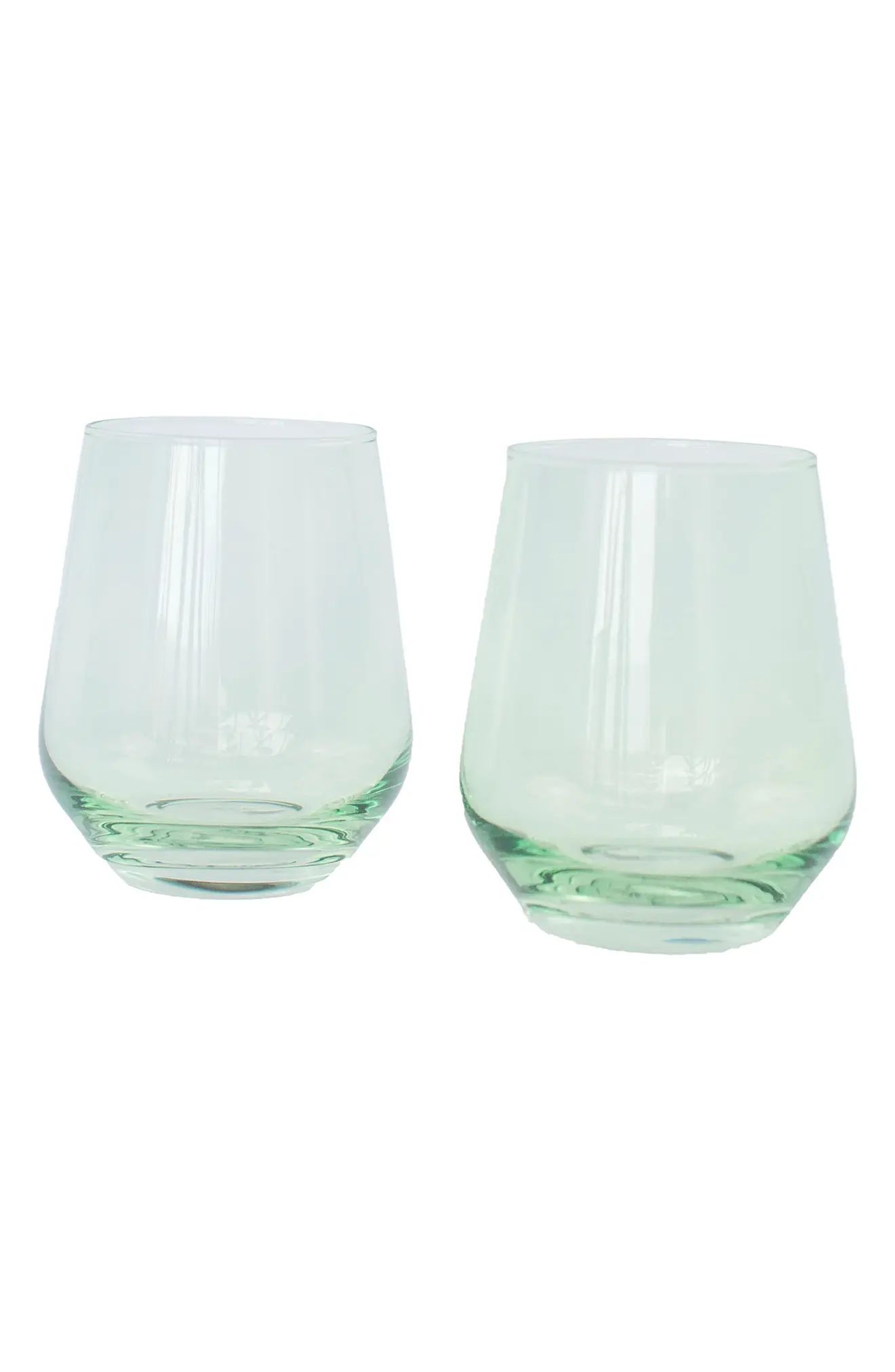 Estelle Colored Glass Set of 2 Stemless Wineglasses in Mint Green at Nordstrom | Nordstrom