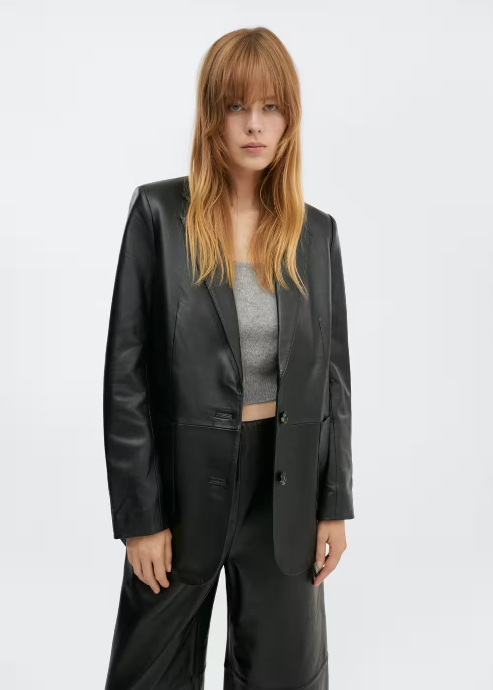 Pockets leather blazer -  Women | Mango USA | MANGO (US)