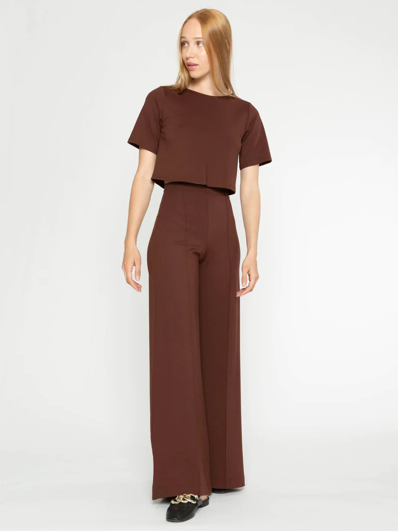 Chocolate Ponte Knit Wide Leg Pant | Ripley Rader