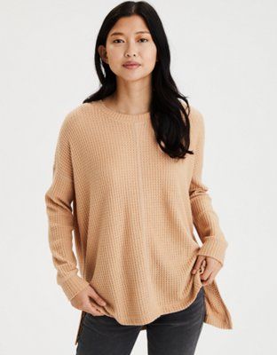 AE Soft Plush Waffle Long Sleeve T-Shirt | American Eagle Outfitters (US & CA)