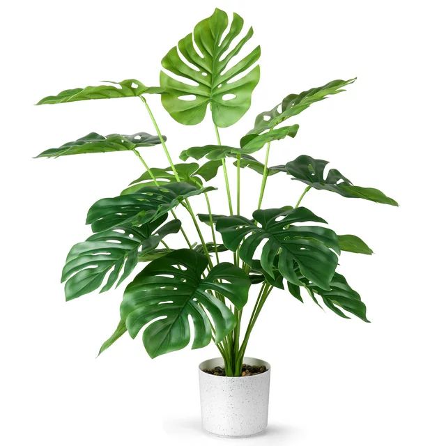 EDIMENS Artificial Monstera Plants, 28'' Fake Plants Tropical Palm Tree with Plastic Plant Pot, D... | Walmart (US)
