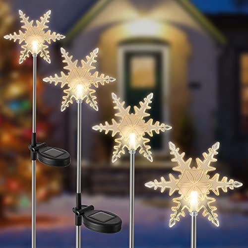 MAGGIFT 4 Pack Solar Christmas Snowflakes Garden Stake Lights, Solar Powered Outdoor Decorative Figu | Amazon (US)