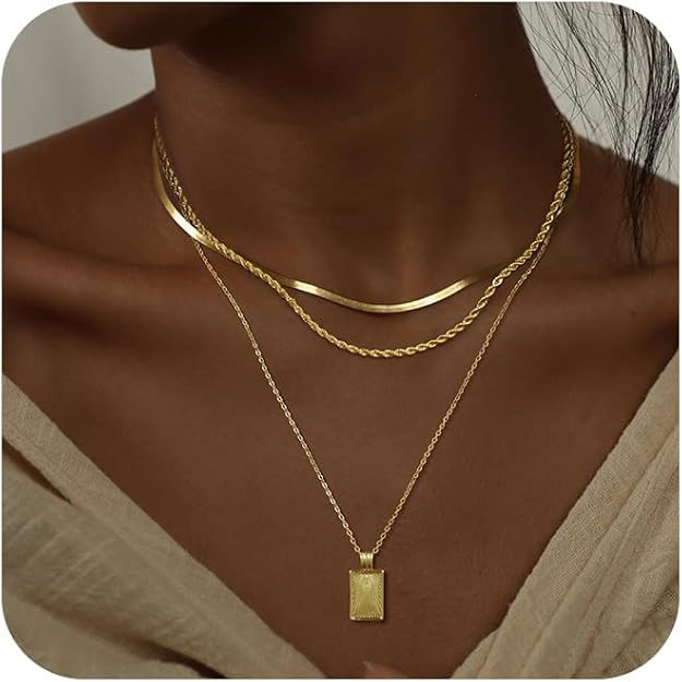 Layered Gold Silver Necklaces for Women, Stackable Stack 14K Real Gold Plated Silver Chain Neckla... | Amazon (US)