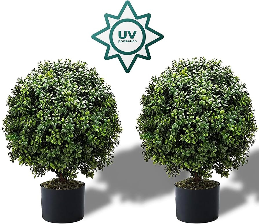 QAOUIEP Set of 2-Pre-Potted Artificial Boxwood, 24'' Anti-UV Topiary Ball for Indoor Outdoor | Amazon (US)