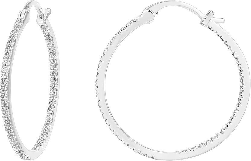 PAVOI 14K Gold Plated 925 Sterling Silver Post Cubic Zirconia Hoop Earrings 30/15mm | Amazon (US)